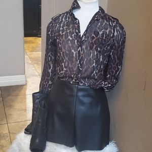 Guess leapord print button down blouse
